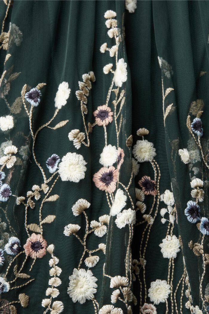 Sukienka z siateczki z kwiatowym haftem, DARK TEAL GREEN, detail image number 1