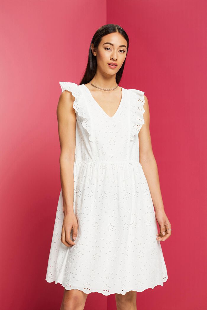 Koronkowa sukienka z bawełny, OFF WHITE, detail image number 0