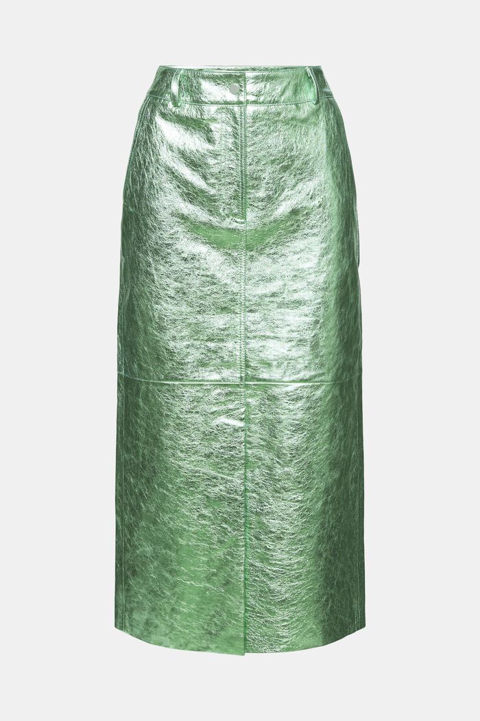 Powlekana metaliczna skórzana spódnica, LIGHT AQUA GREEN, detail image number 7