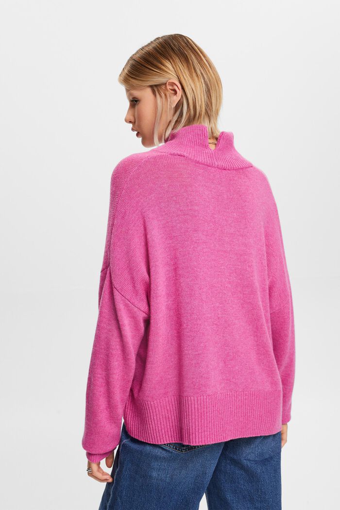 Sweter z półgolfem z mieszanki wełnianej, PINK FUCHSIA, detail image number 4