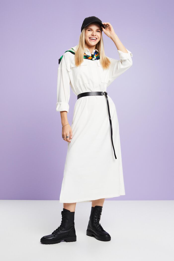 Oversizowa sukienka koszulowa midi, OFF WHITE, detail image number 4