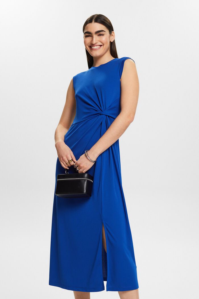Sukienka midi z krepy z wiązaniem, BRIGHT BLUE, detail image number 0