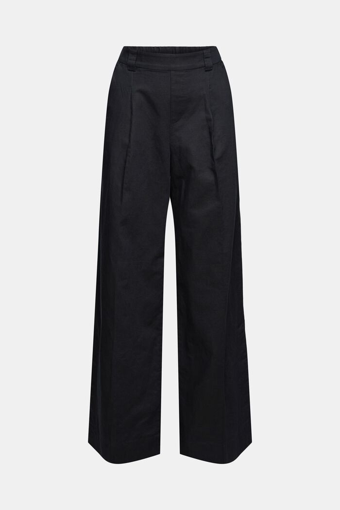 Z lnem: spodnie z szerokimi nogawkami i rozcięciami, BLACK, overview
