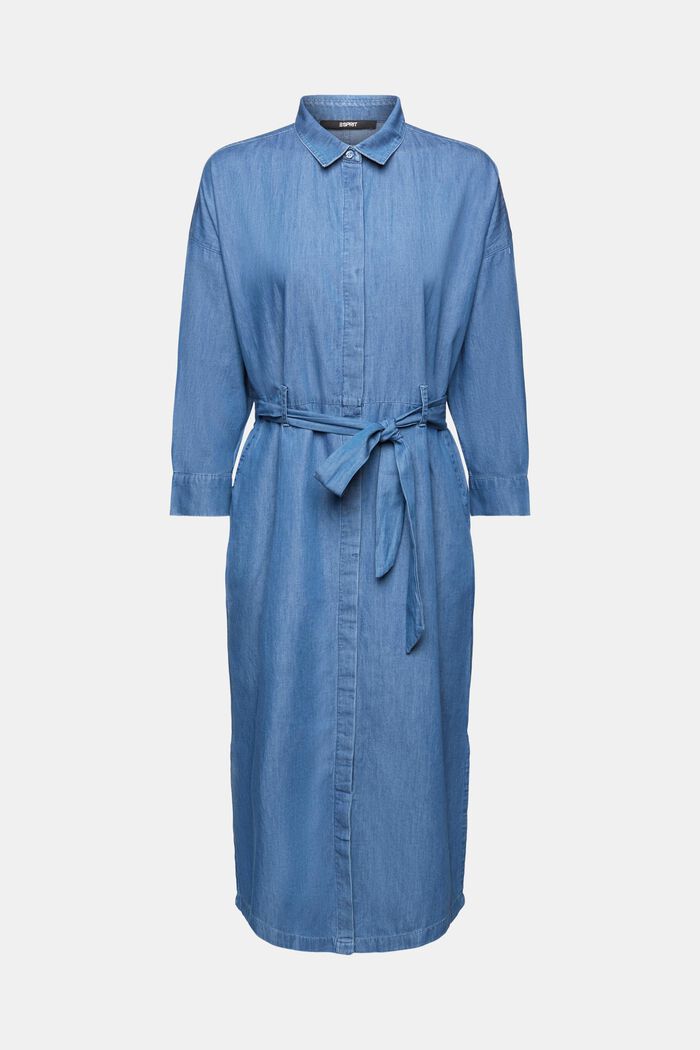 Bawełniana, denimowa sukienka midi z wiązanym paskiem, BLUE MEDIUM WASHED, detail image number 6