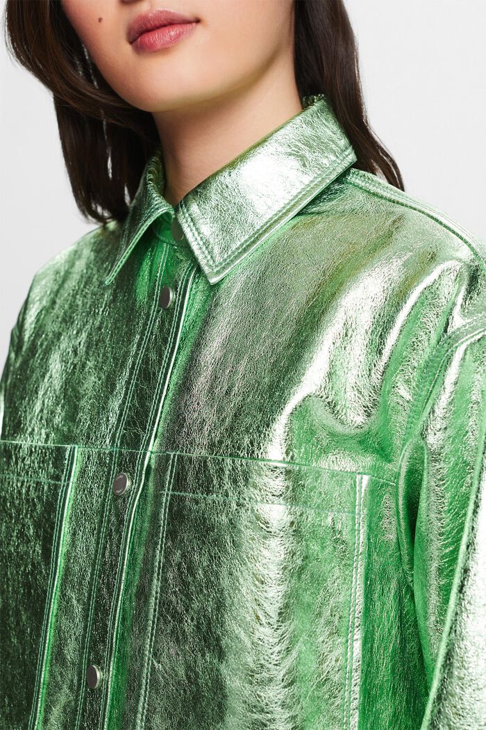 Powlekana metaliczna skórzana kurtka koszulowa, LIGHT AQUA GREEN, detail image number 3