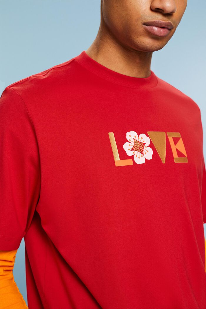 T-shirt z nadrukiem z bawełny pima, unisex, DARK RED, detail image number 3