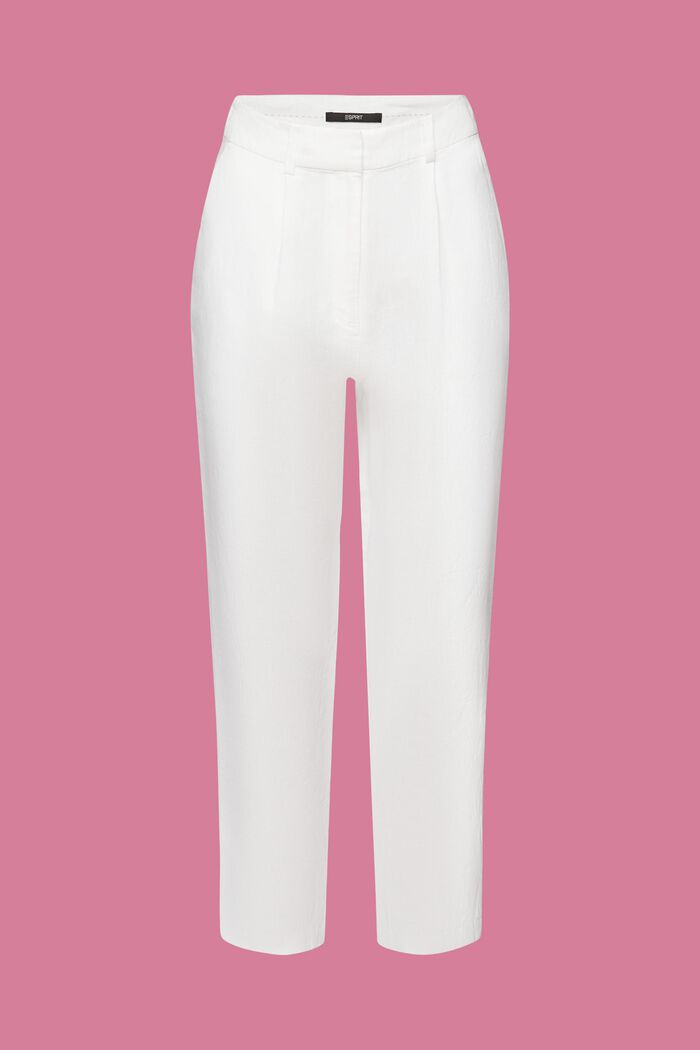 Skrócone, lniane spodnie, WHITE, detail image number 6