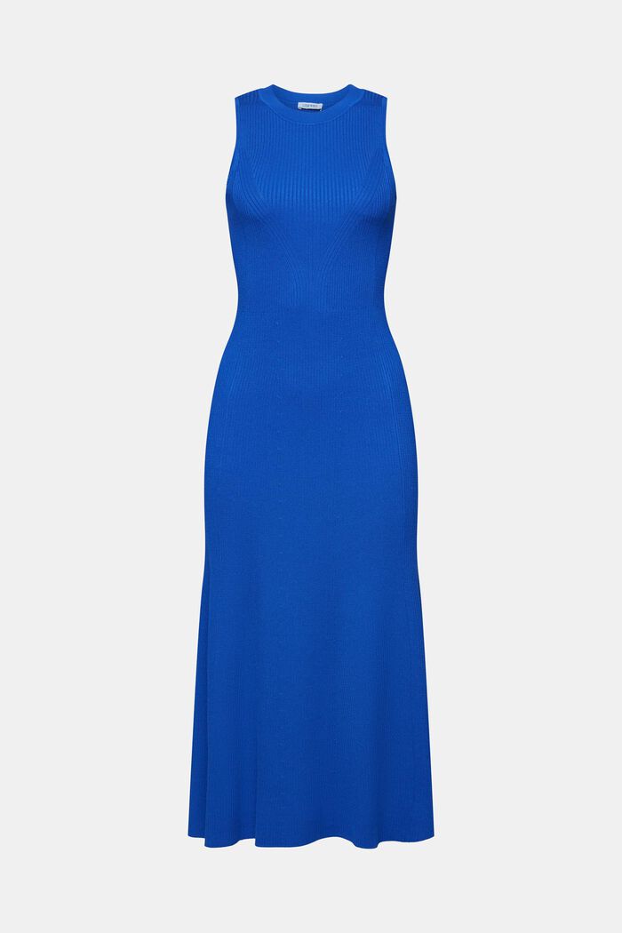 Prążkowana sukienka midi bez rękawów, BRIGHT BLUE, detail image number 6