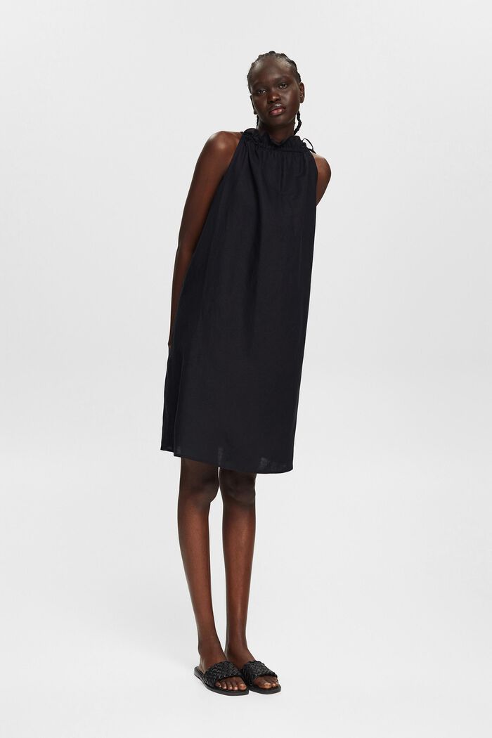 Z lnem: sukienka z wiązaniem na szyi, BLACK, overview