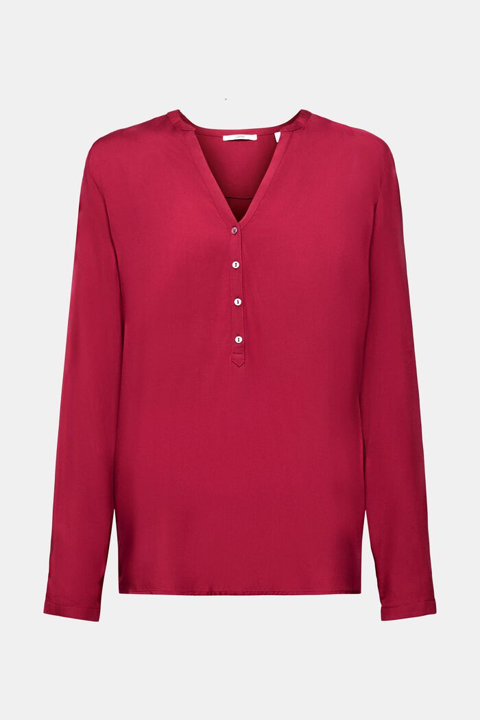 Bluzka z dekoltem henley, LENZING™ ECOVERO™, CHERRY RED, detail image number 6
