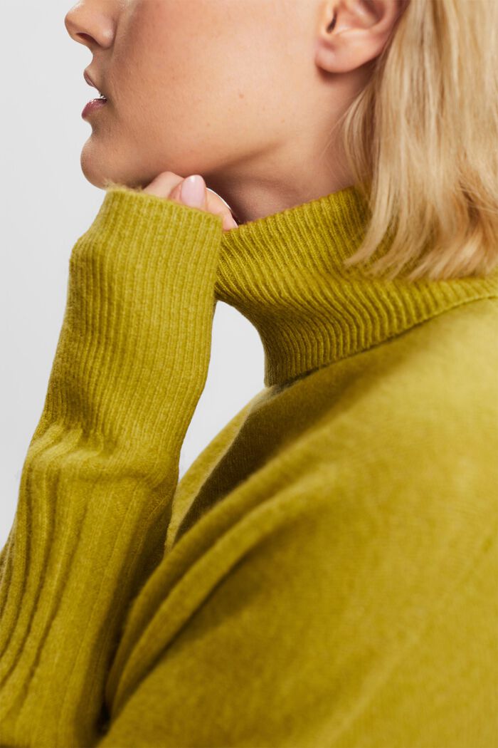 Sweter z półgolfem z wełną, PISTACHIO GREEN, detail image number 3