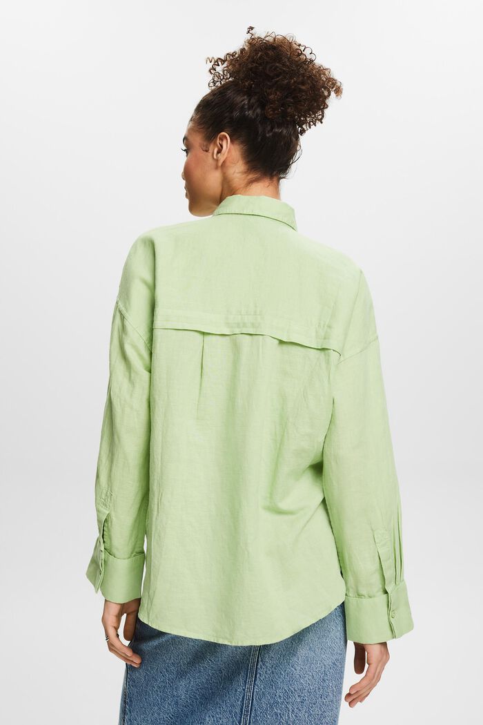Bluzka koszulowa z lnu i bawełny, LIGHT GREEN, detail image number 2