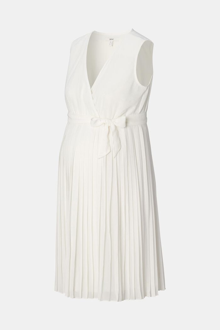 Plisowana sukienka z wiązanym paskiem, OFF WHITE, detail image number 4
