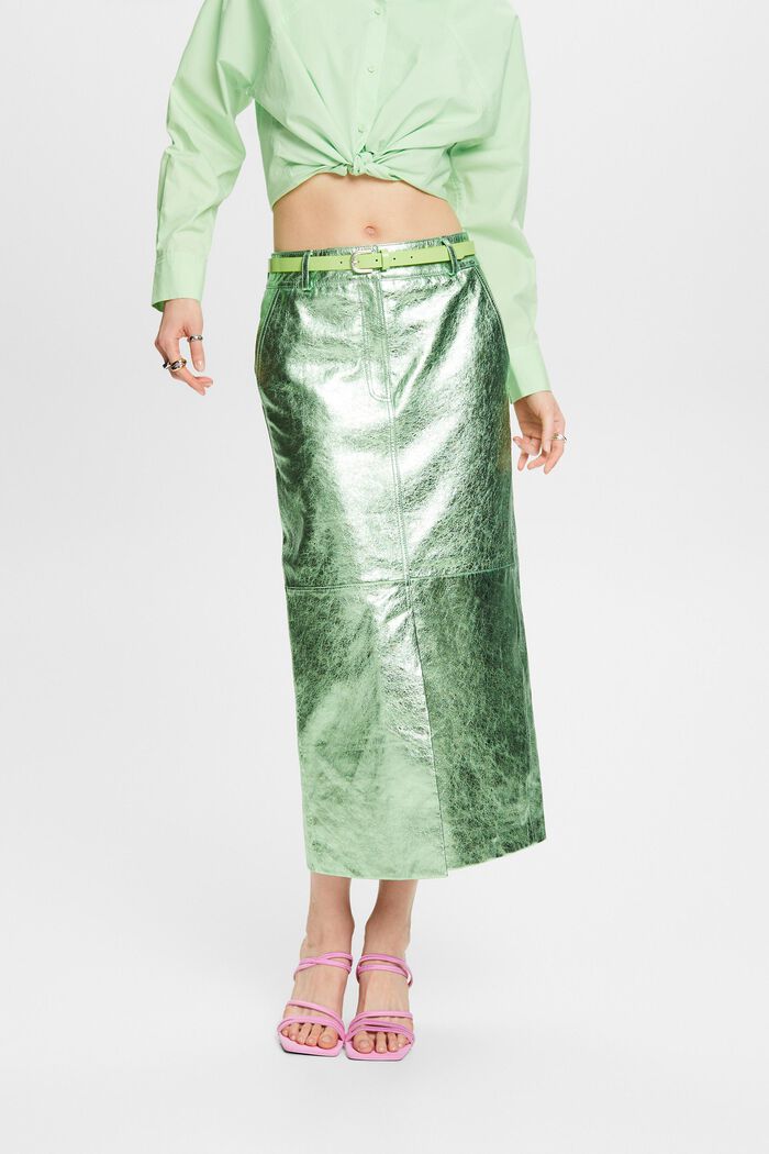 Powlekana metaliczna skórzana spódnica, LIGHT AQUA GREEN, detail image number 0