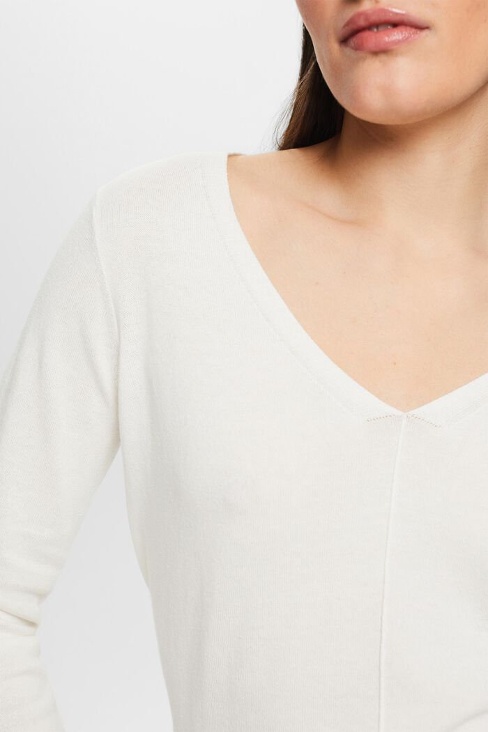 Bawełniany sweter z dekoltem w serek, OFF WHITE, detail image number 2