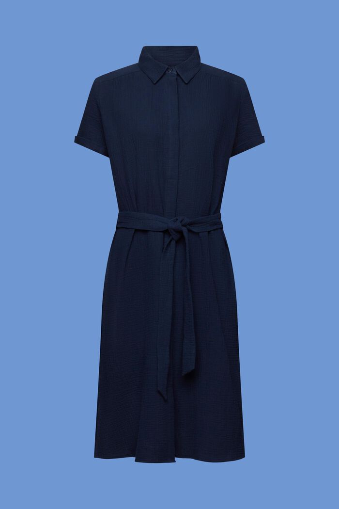 Casualowa sukienka z paskiem, 100% bawełny, NAVY, detail image number 6