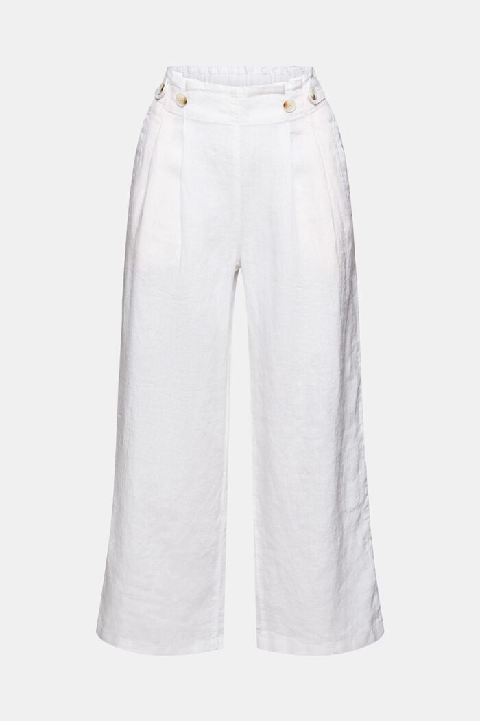 Lniane spodnie ze skróconymi nogawkami, WHITE, detail image number 7