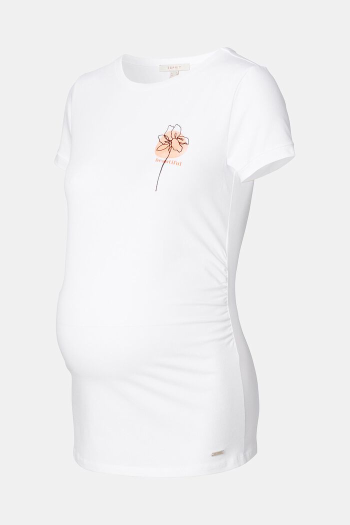 T-shirt z nadrukiem w kwiaty, bawełna organiczna, BRIGHT WHITE, overview