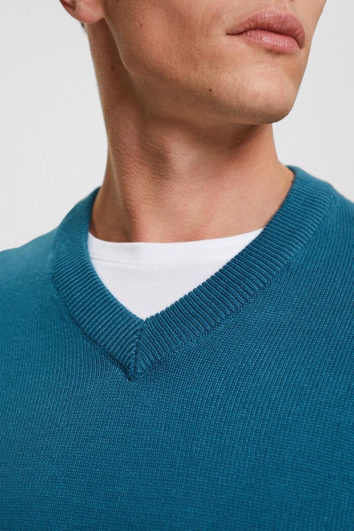 Dzianinowy sweter z dekoltem w serek, DARK TURQUOISE, detail image number 0