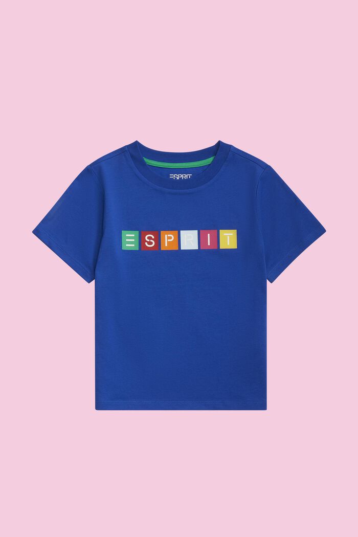 T-shirt z geometrycznym logo z bawełny organicznej, BRIGHT BLUE, detail image number 1