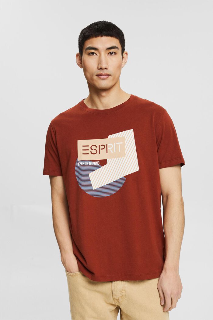 T-shirt z dżerseju z nadrukiem, bawełna ekologiczna, RUST BROWN, detail image number 0