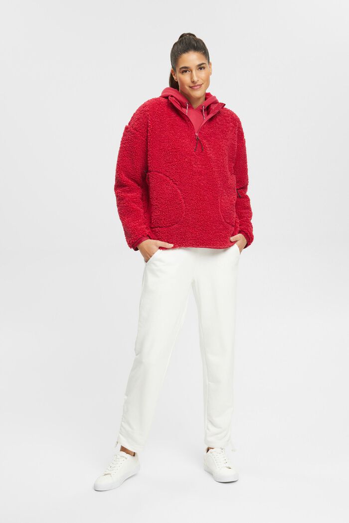 Bluza ze sztucznego kożuszka z zamkiem do połowy długości, CHERRY RED, detail image number 1