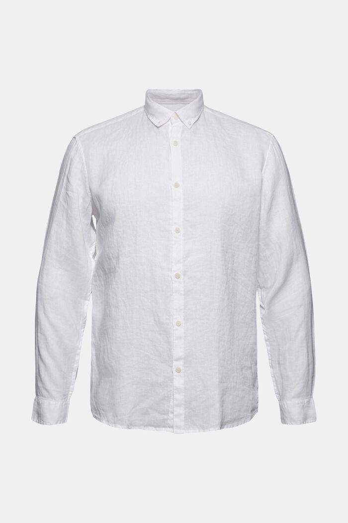 Koszula z przypinanym kołnierzykiem, 100% lnu, WHITE, overview