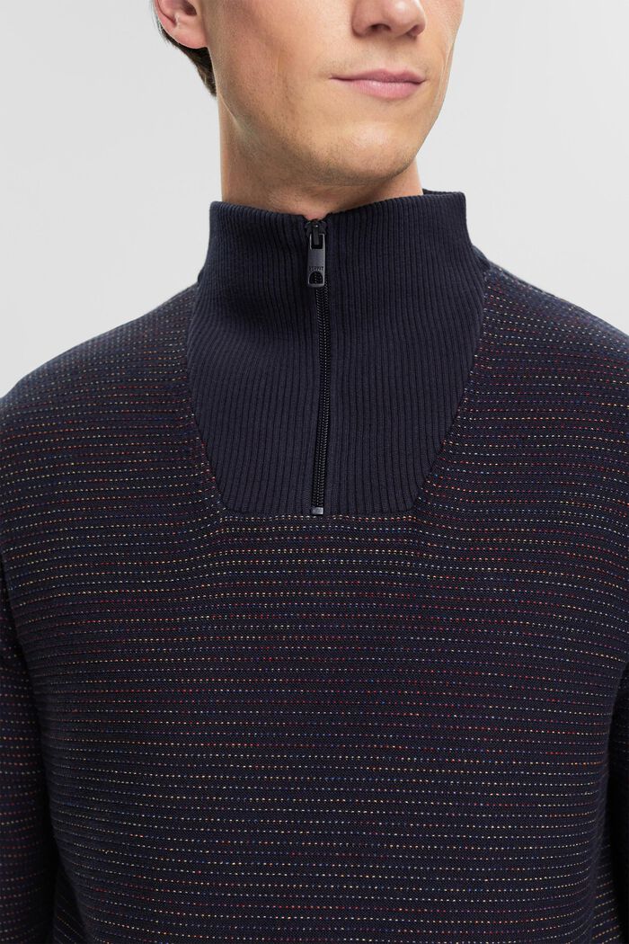Dzianinowy sweter w kolorowe paski z zamkiem do połowy długości, NAVY, detail image number 2