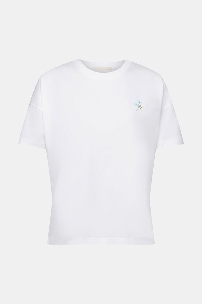 T-shirt z kwiatowym nadrukiem na piersi, WHITE, detail image number 6