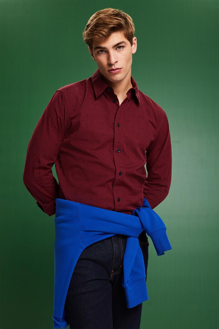 Koszula z bawełny z haftem, fason slim fit, GARNET RED, detail image number 0