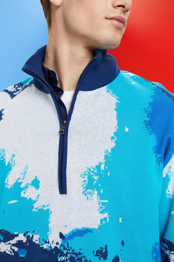 Sweter z zamkiem i falistym wzorem, BLUE, detail image number 2
