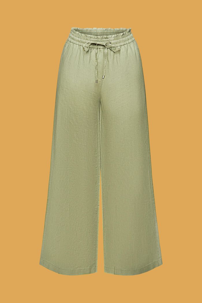 Szerokie lniane spodnie, LIGHT KHAKI, detail image number 7