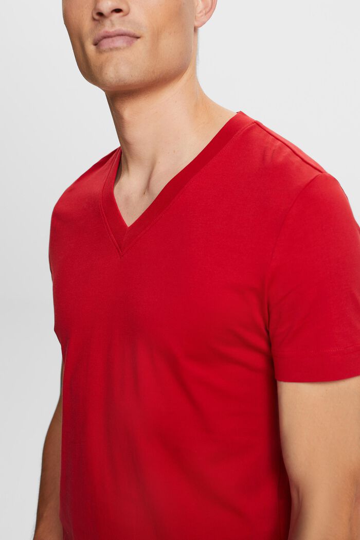 T-shirt z dekoltem w serek, 100% bawełny, DARK RED, detail image number 2