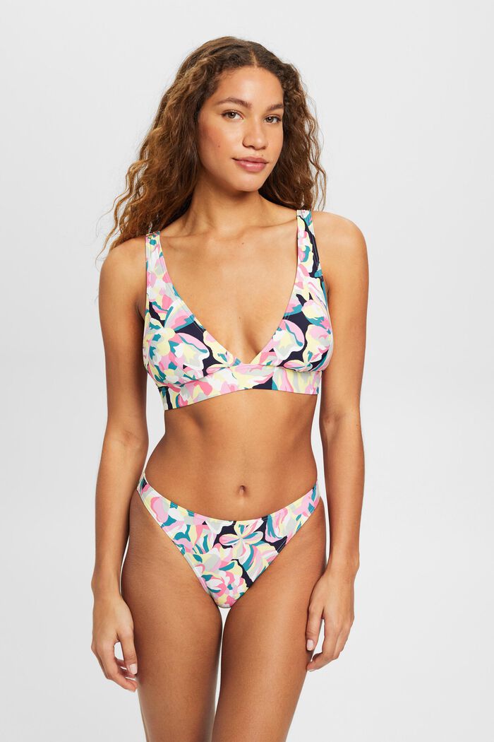 Wyściełany top bikini z kwiatowym nadrukiem, NAVY, detail image number 1