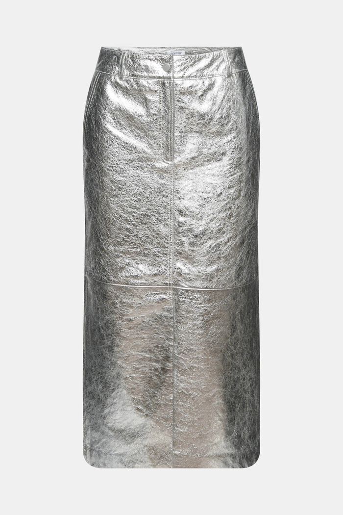 Powlekana metaliczna skórzana spódnica, SILVER, detail image number 6