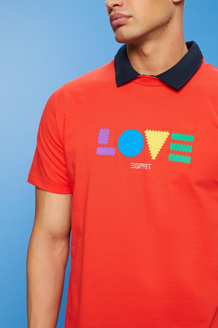 T-shirt z bawełny organicznej z geometrycznym nadrukiem, ORANGE RED, detail image number 2
