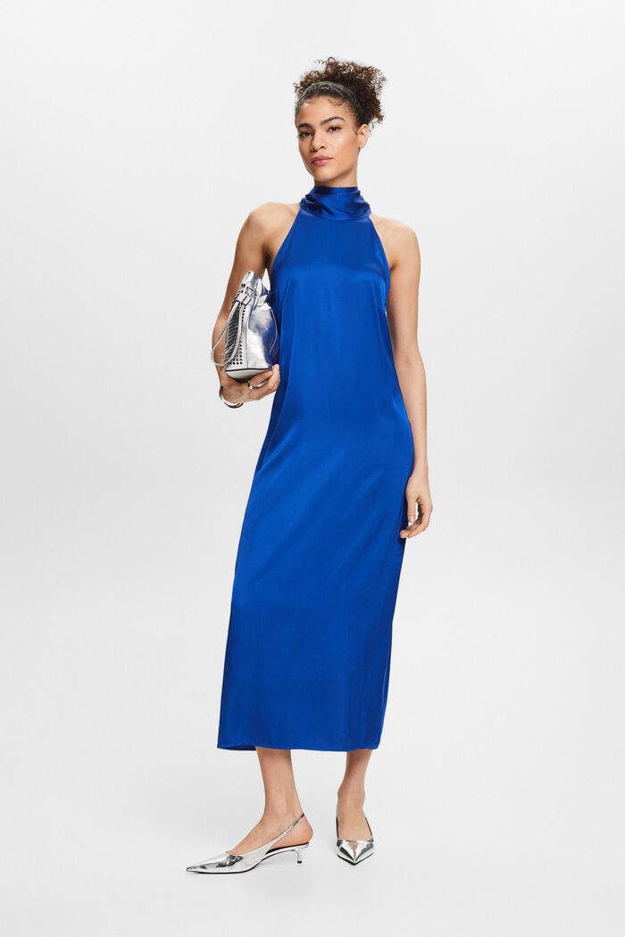 Satynowa sukienka maxi z wiązaniem na szyi, BRIGHT BLUE, detail image number 1