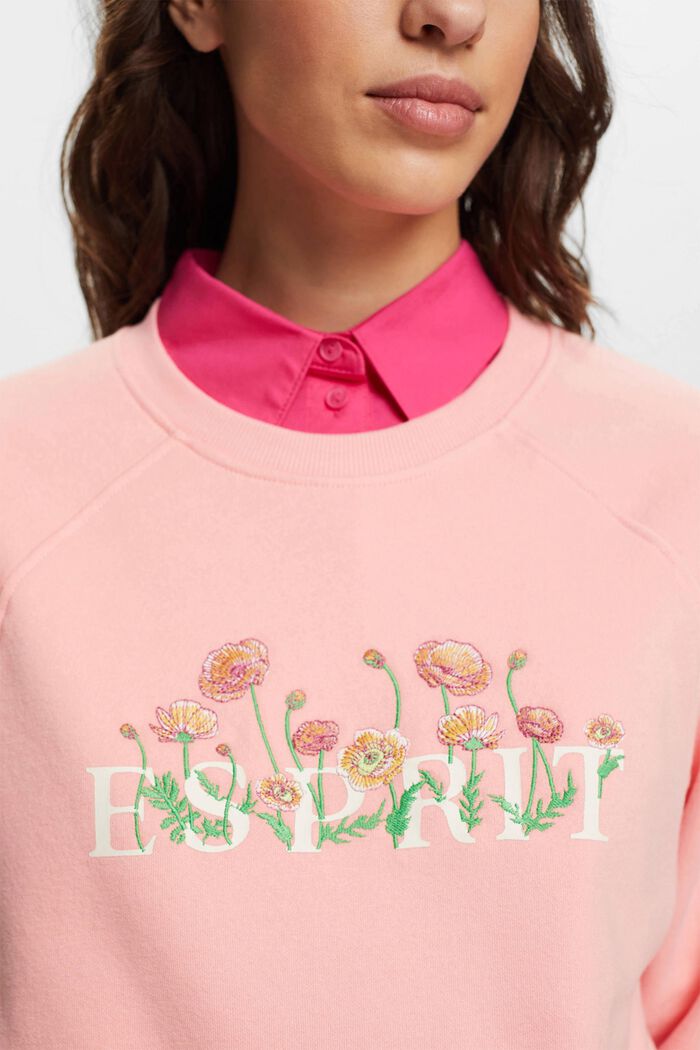 Bluza z nadrukowanym logo i wyhaftowanymi kwiatami, PINK, detail image number 2