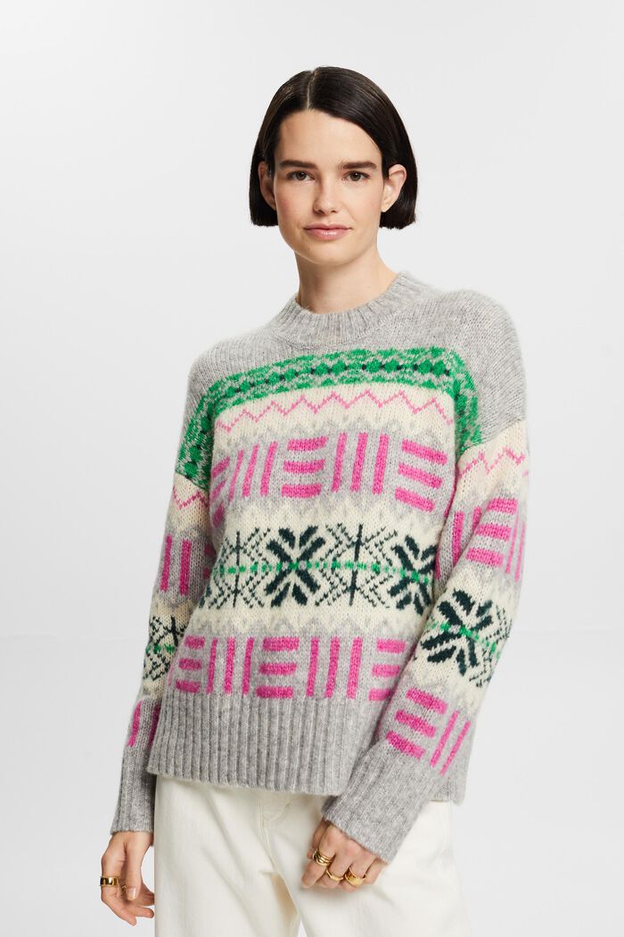 Żakardowy sweter z okrągłym dekoltem, LIGHT GREY, detail image number 0