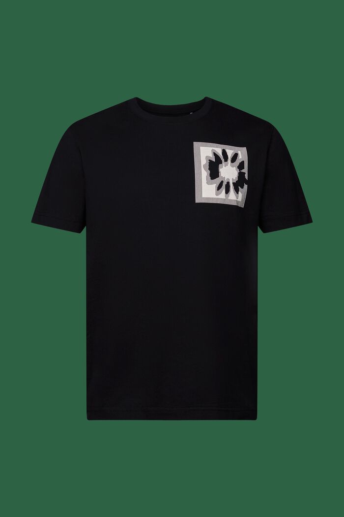 T-shirt z logo i kwiatowym nadrukiem, BLACK, detail image number 5