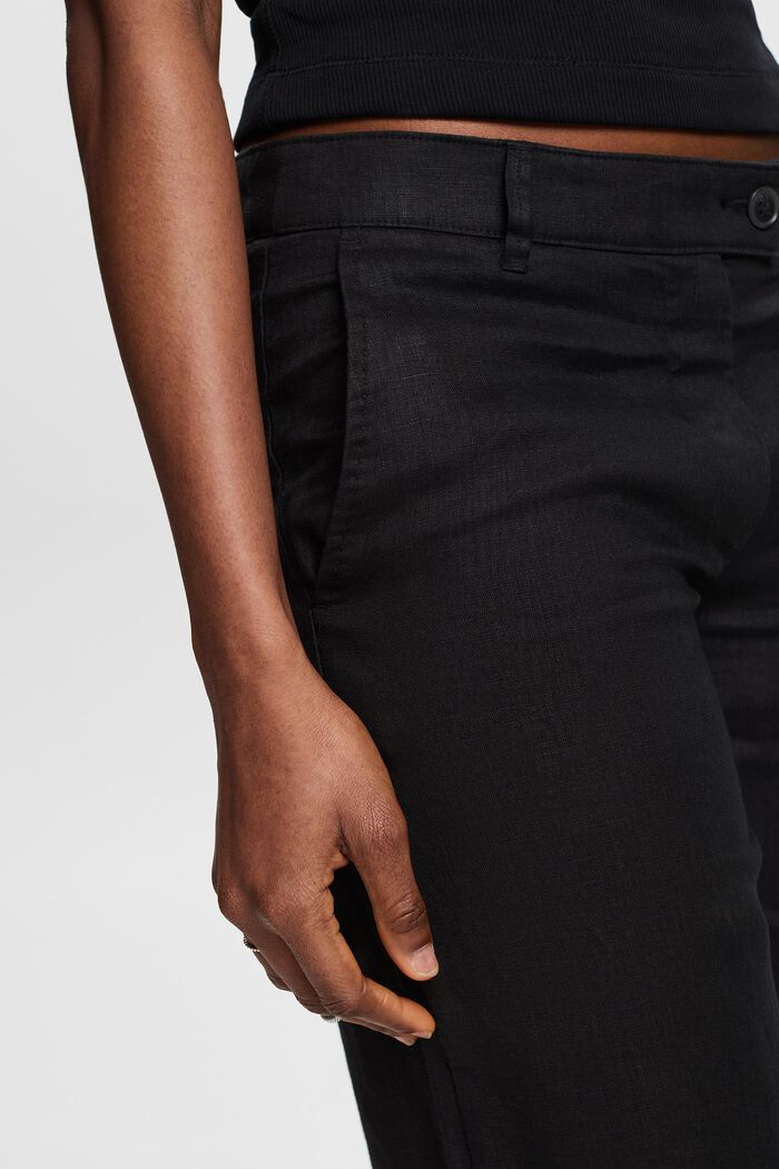 Lniane spodnie z szerokimi nogawkami, BLACK, detail image number 4
