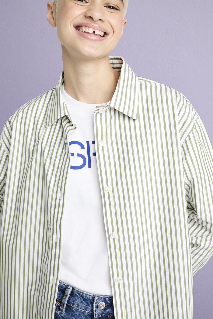 Koszula z paski z popeliny bawełnianej, LIGHT KHAKI, detail image number 4