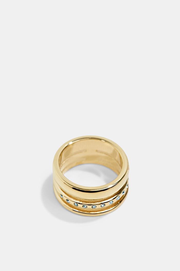 Potrójny pierścionek z cyrkoniami, stal szlachetna, GOLD, detail image number 0