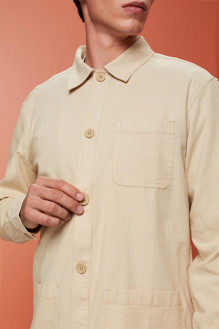 Koszula w jodełkę, mieszanka lniana, SAND, detail image number 2