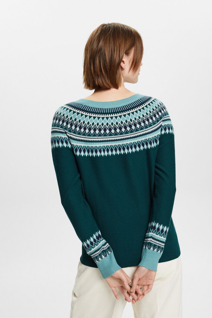 Żakardowy sweter z bawełny, EMERALD GREEN, detail image number 4