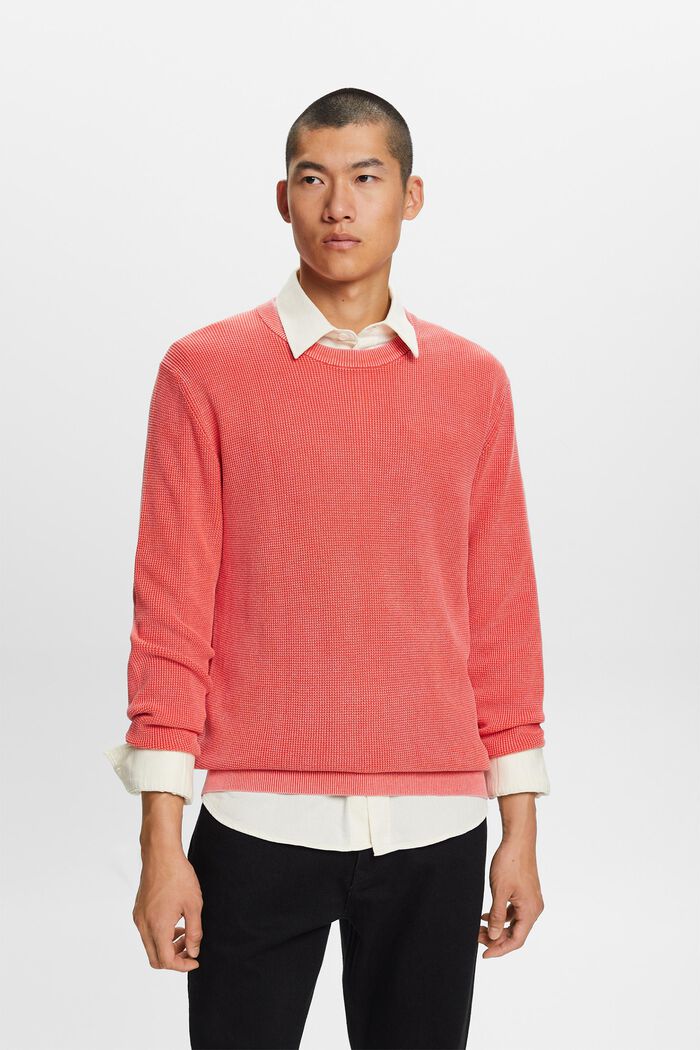 Sweter basic z okrągłym dekoltem, 100% bawełny, CORAL RED, detail image number 2
