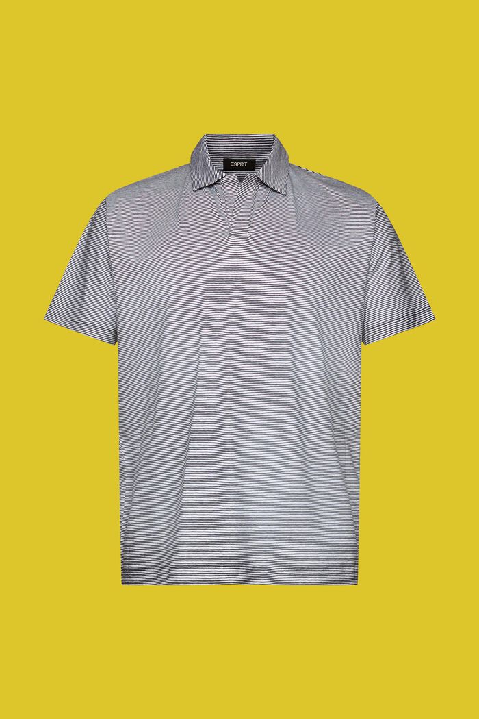 Koszulka polo w paski, mieszanka bawełny i lnu, NAVY, detail image number 6