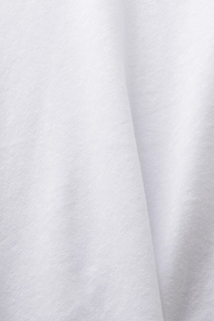 T-shirt z dekoltem w serek z bawełny i lnu, WHITE, detail image number 4