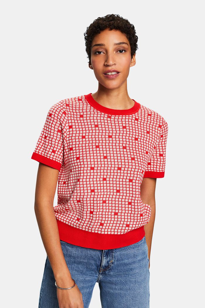 Żakardowa bluza z okrągłym dekoltem, RED, detail image number 0