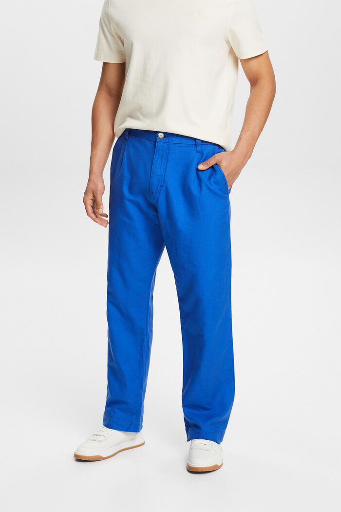 Spodnie o prostym kroju z lnu i bawełny, BRIGHT BLUE, detail image number 0